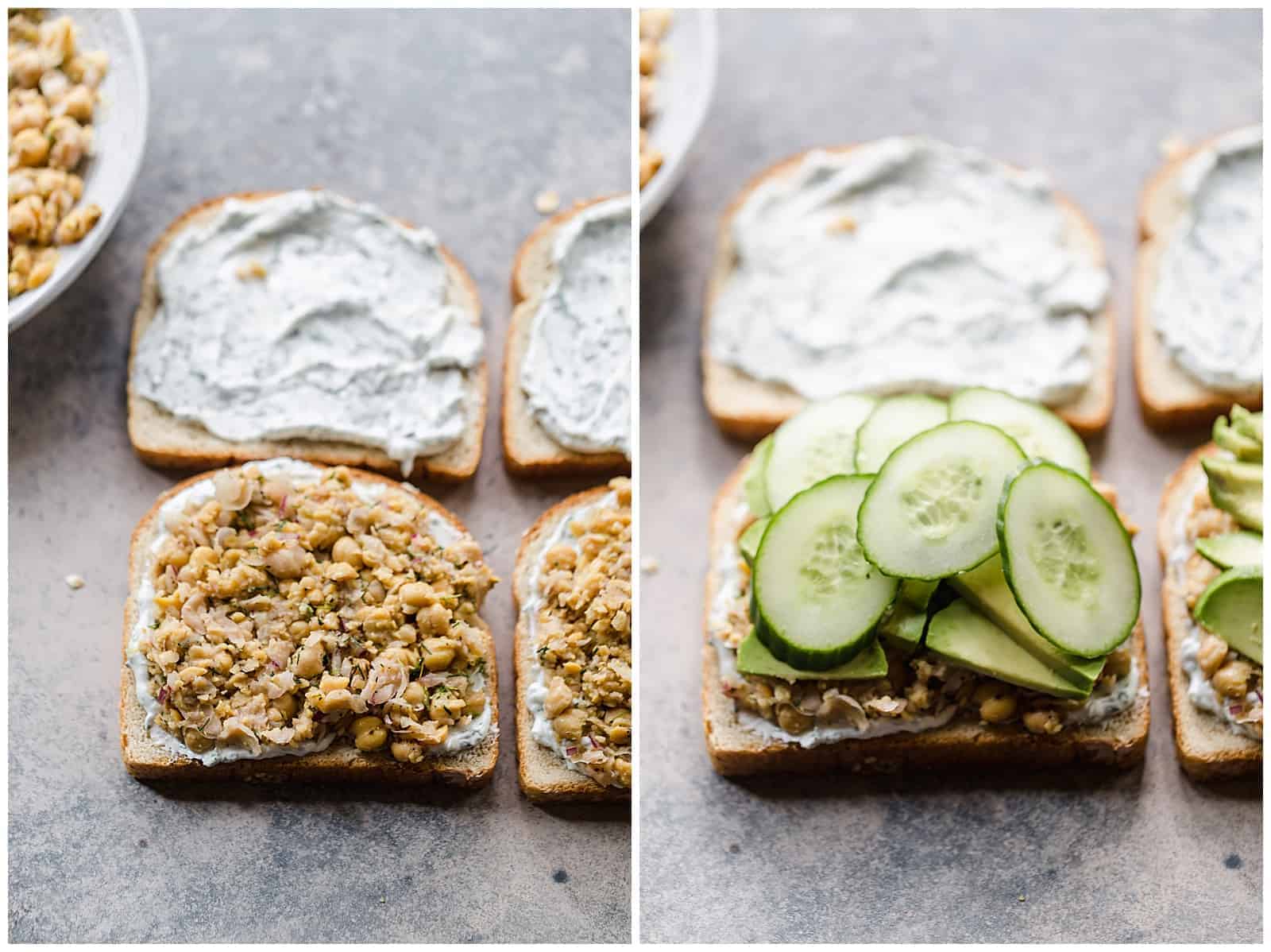 assembling chickpea sandwich