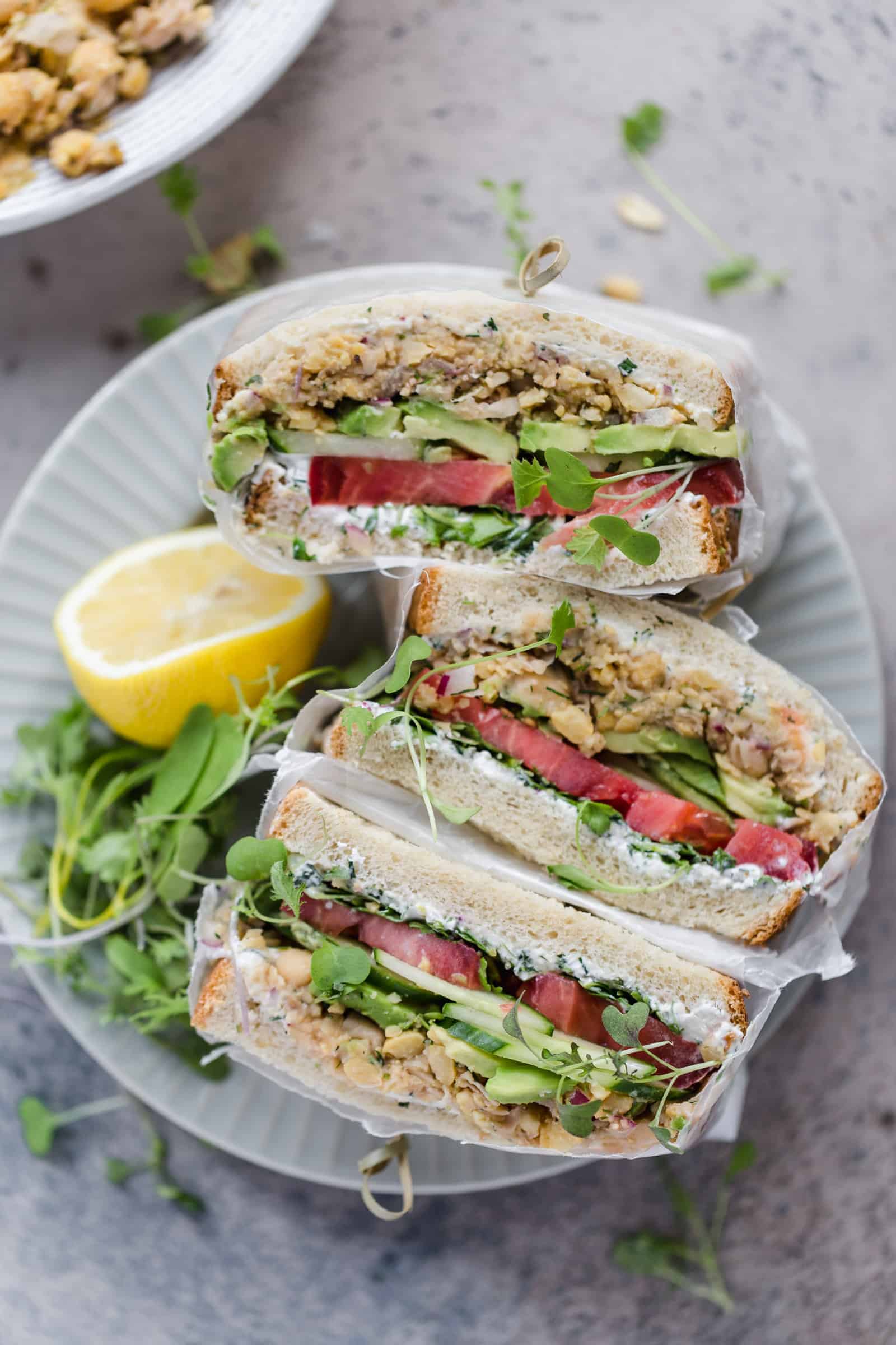 deconstructed falafel sandwich halves