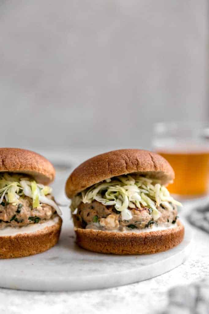 Juicy Turkey Feta Burgers with Apple Cabbage Slaw