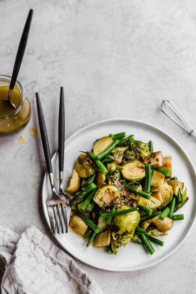 Brussels Sprouts, Potato, & String Bean Salad with Shallot Dressing