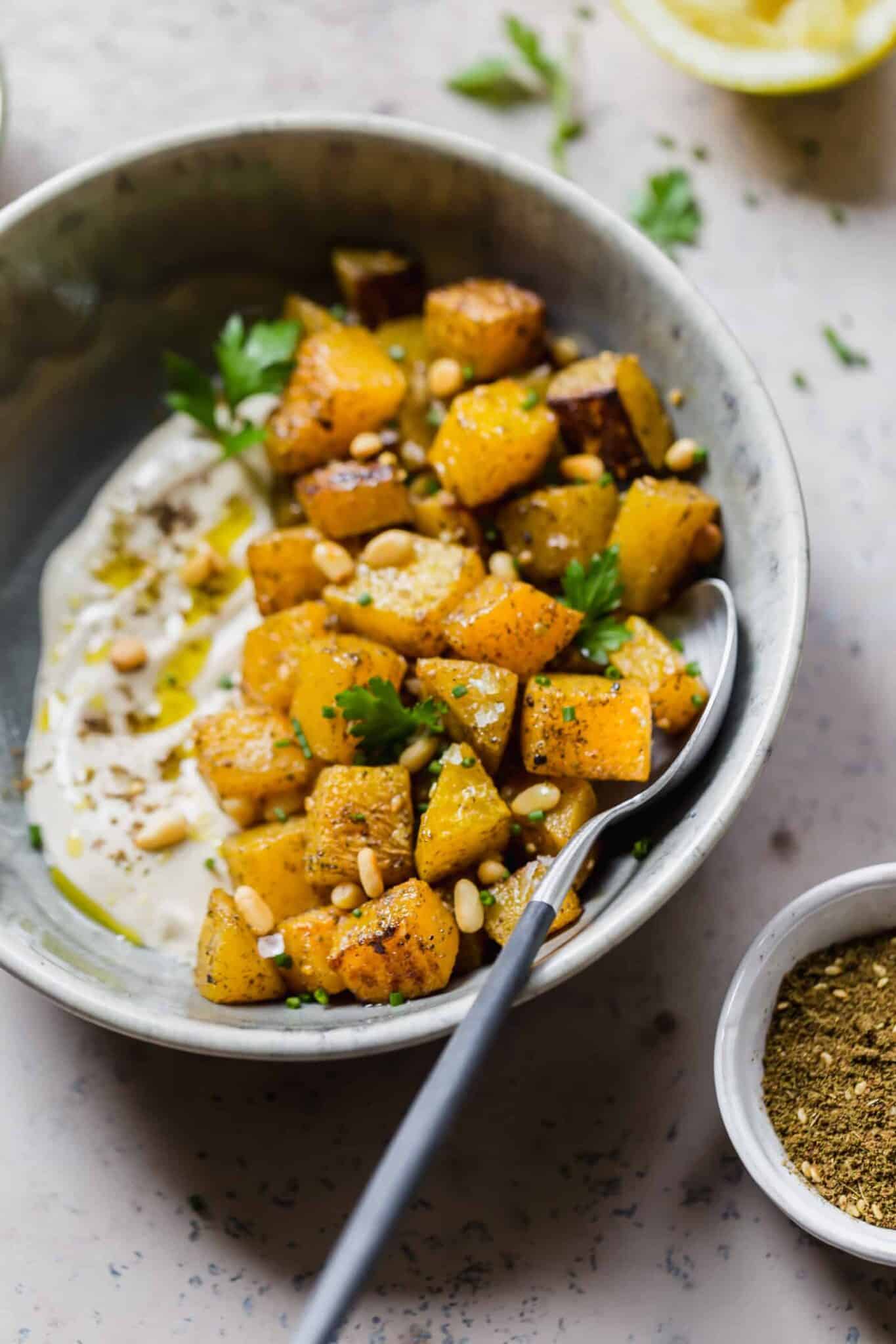 Roasted Butternut Squash with Za'atar and Tahini Sauce Well Seasoned Studio