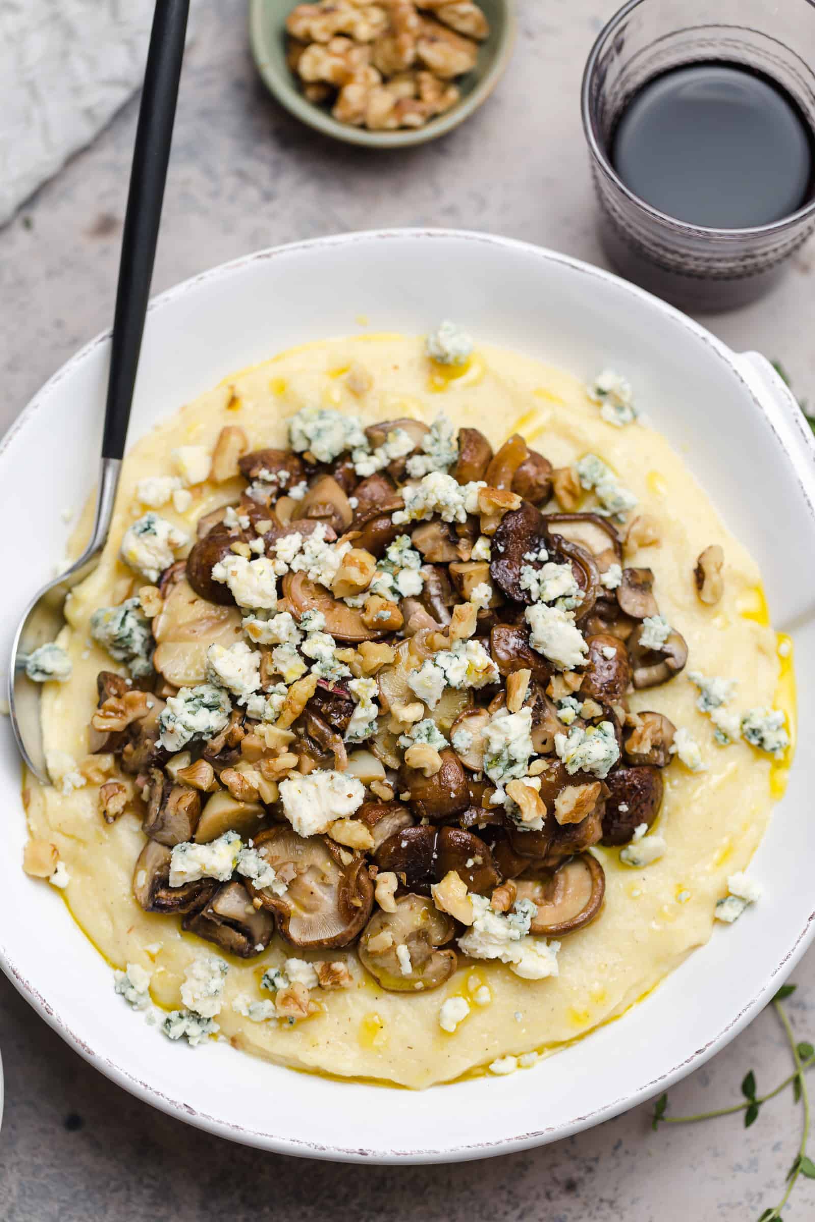 Creamy Polenta with Roasted Mushrooms & Blue Cheese