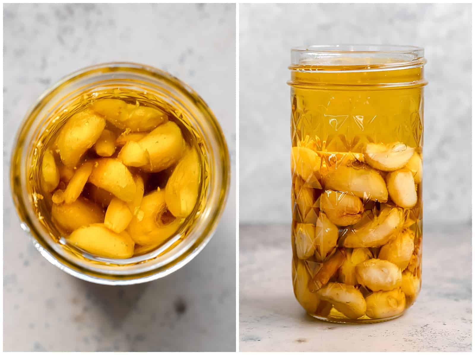 confit garlic cloves in a glass jar