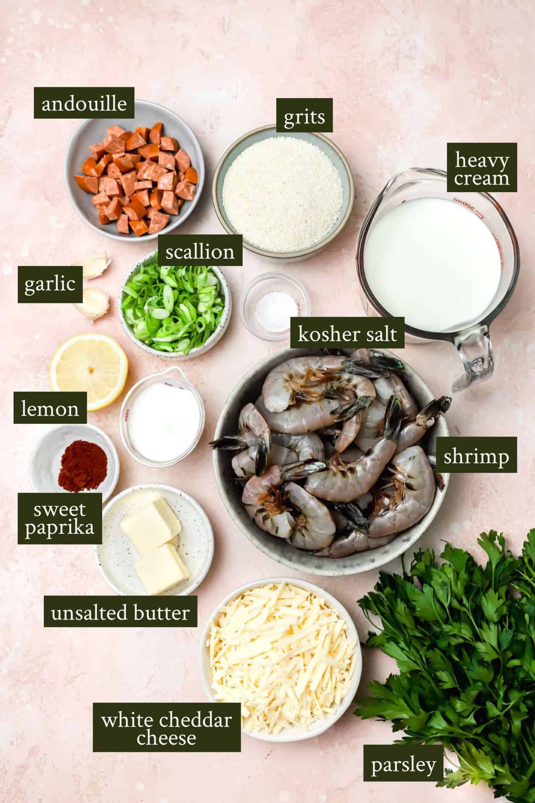 Ingredients for shrimp and grits