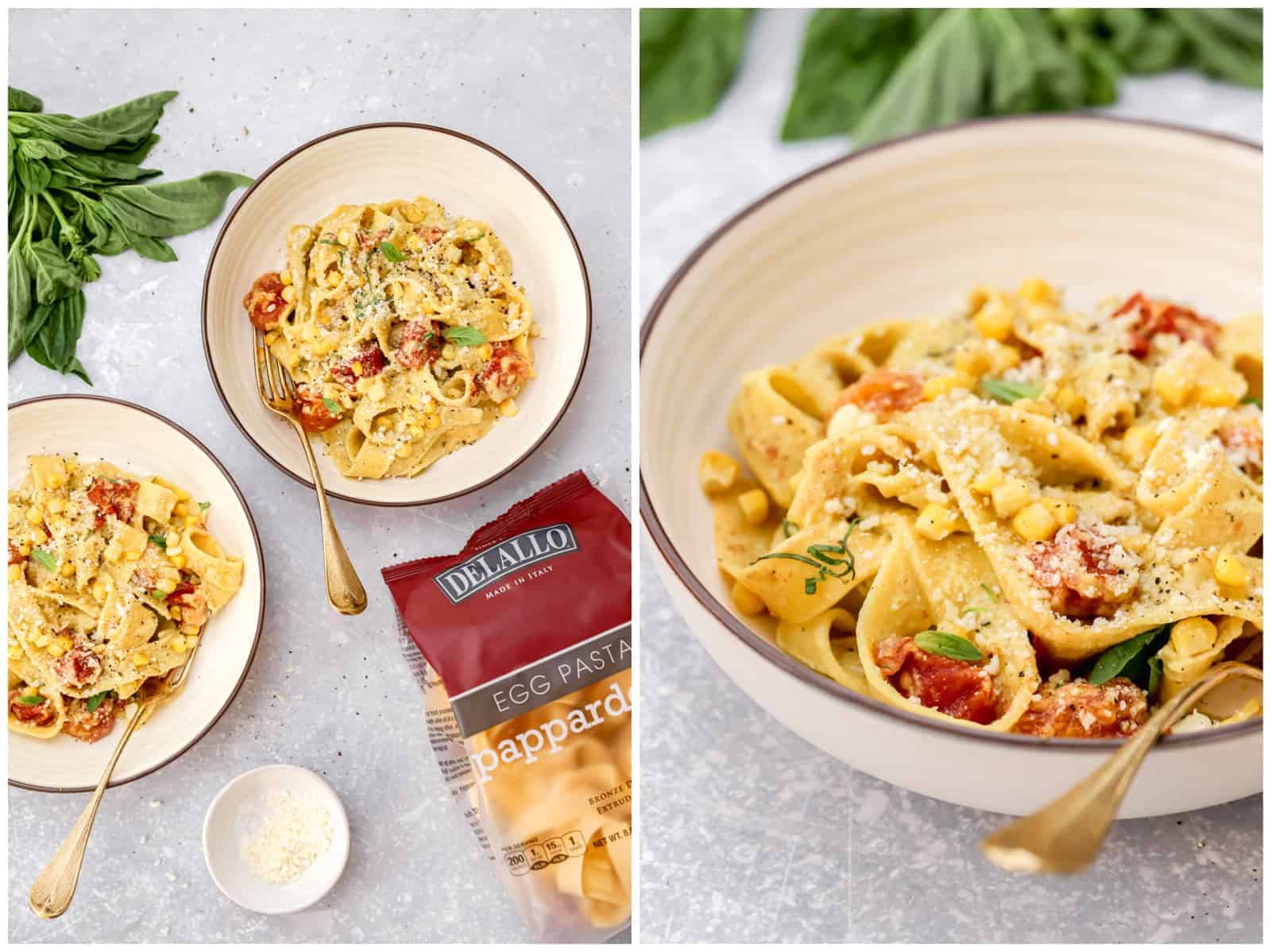 Pappardelle Pasta with Corn & Basil Cream Sauce Well Seasoned Studio