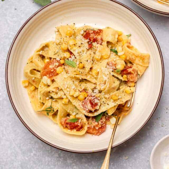 Pappardelle Pasta with Corn & Basil Cream Sauce Well Seasoned Studio