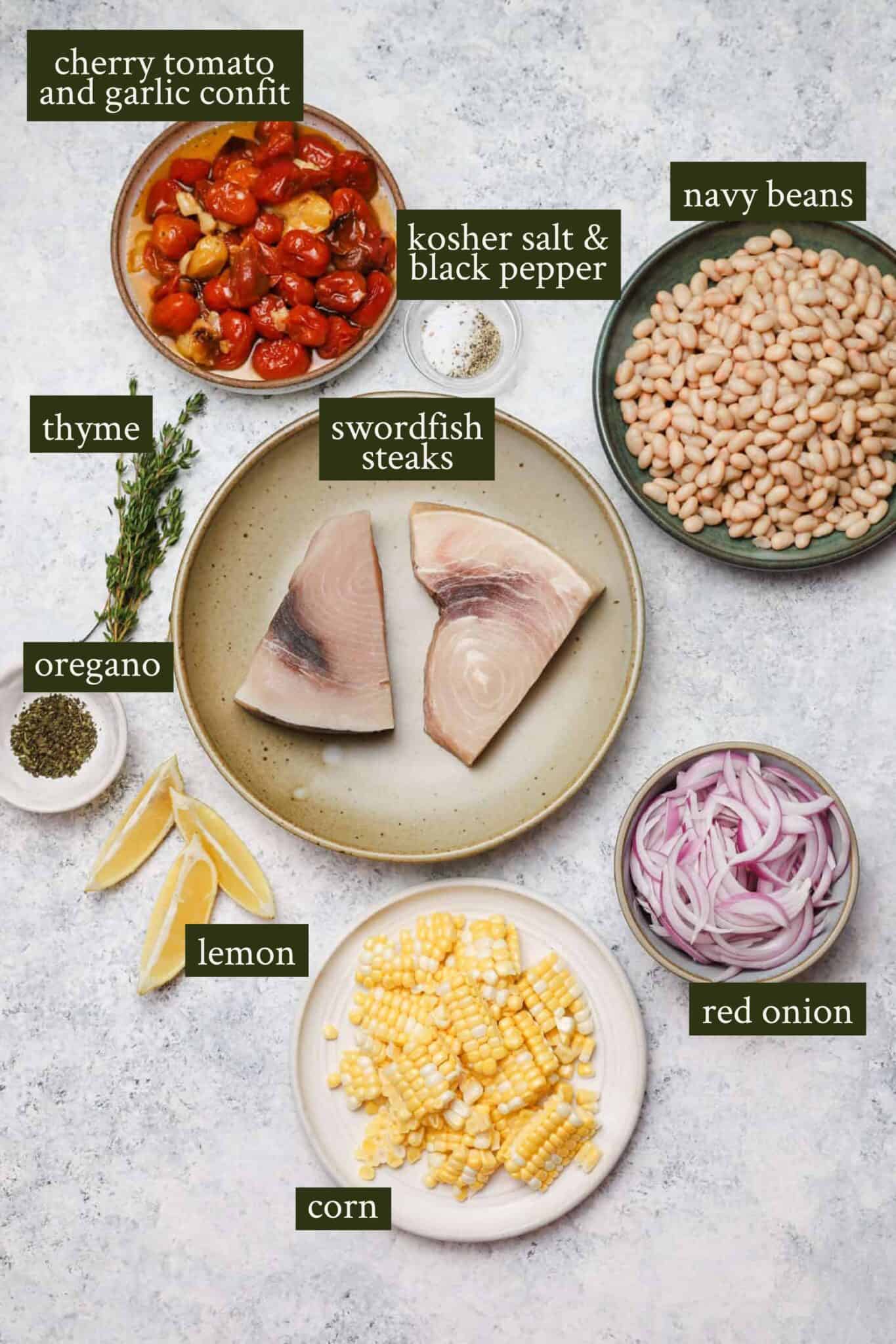 Baked Swordfish with Tomatoes & Corn with Confit Tomatoes Well