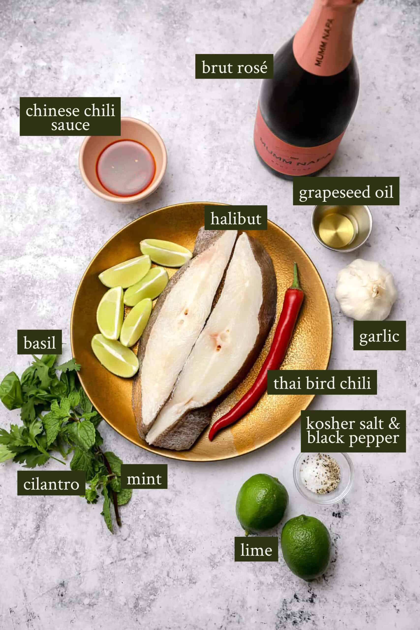 Ingredients for pan seared halibut