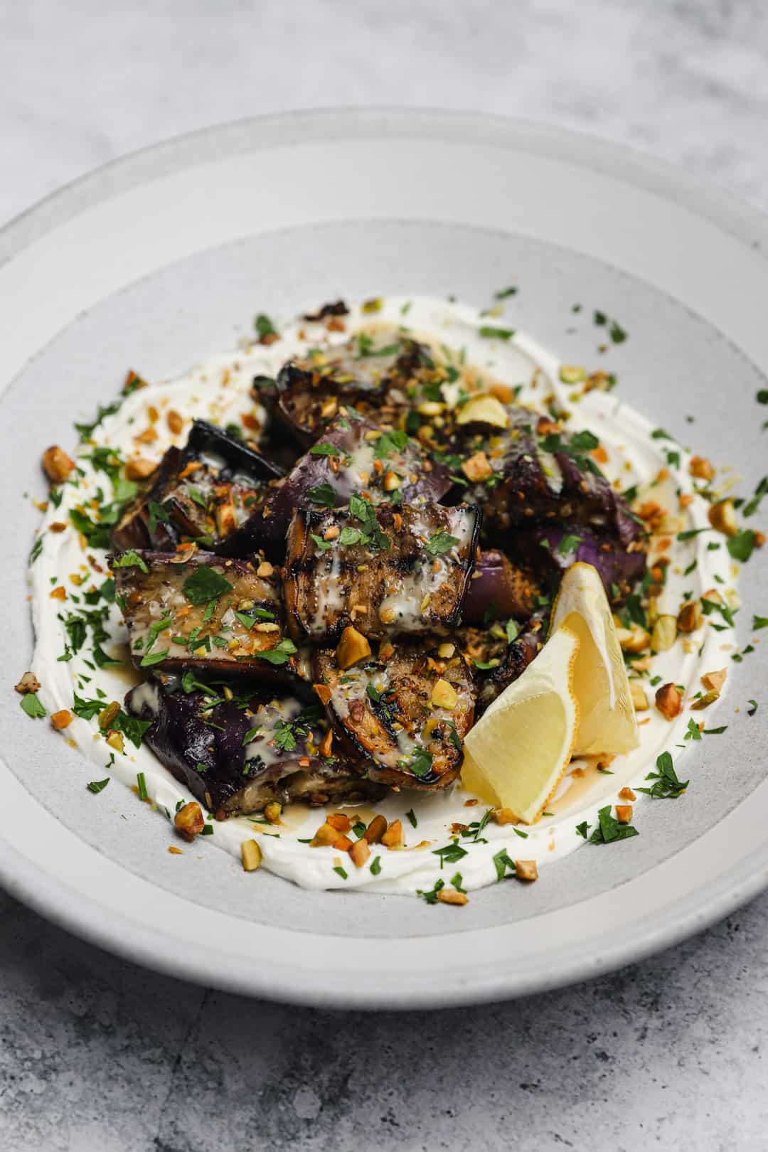 Za’atar-Marinated Eggplant with Tahini & Pistachios