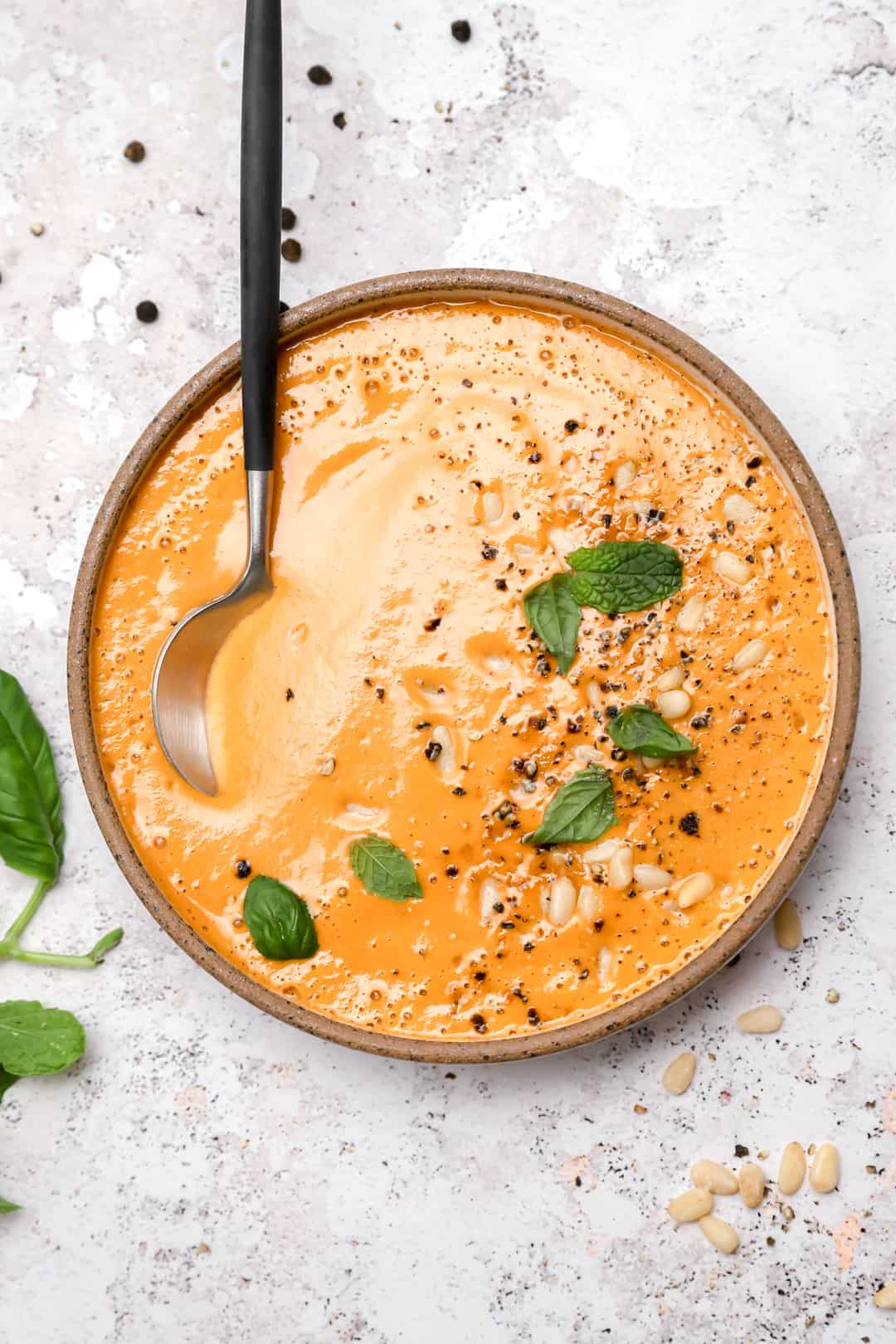 Chilled Cucumber & Peach Gazpacho with Basil