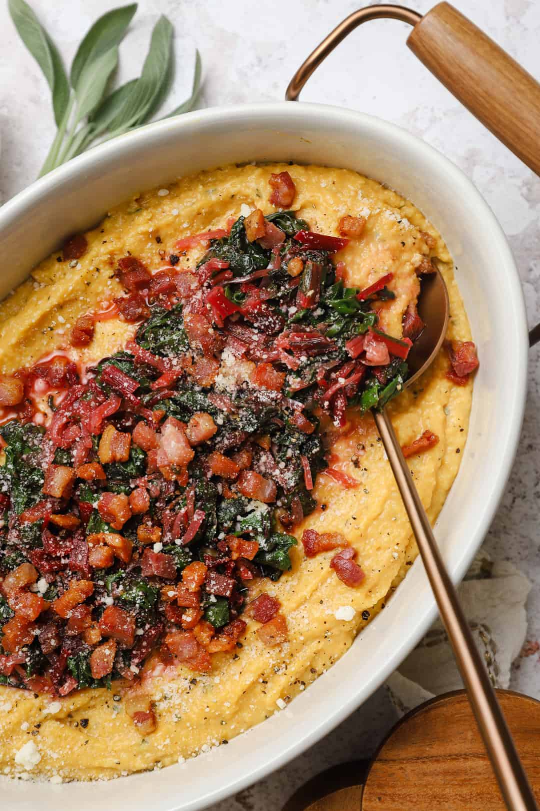 Velvety Pumpkin Polenta with Swiss Chard