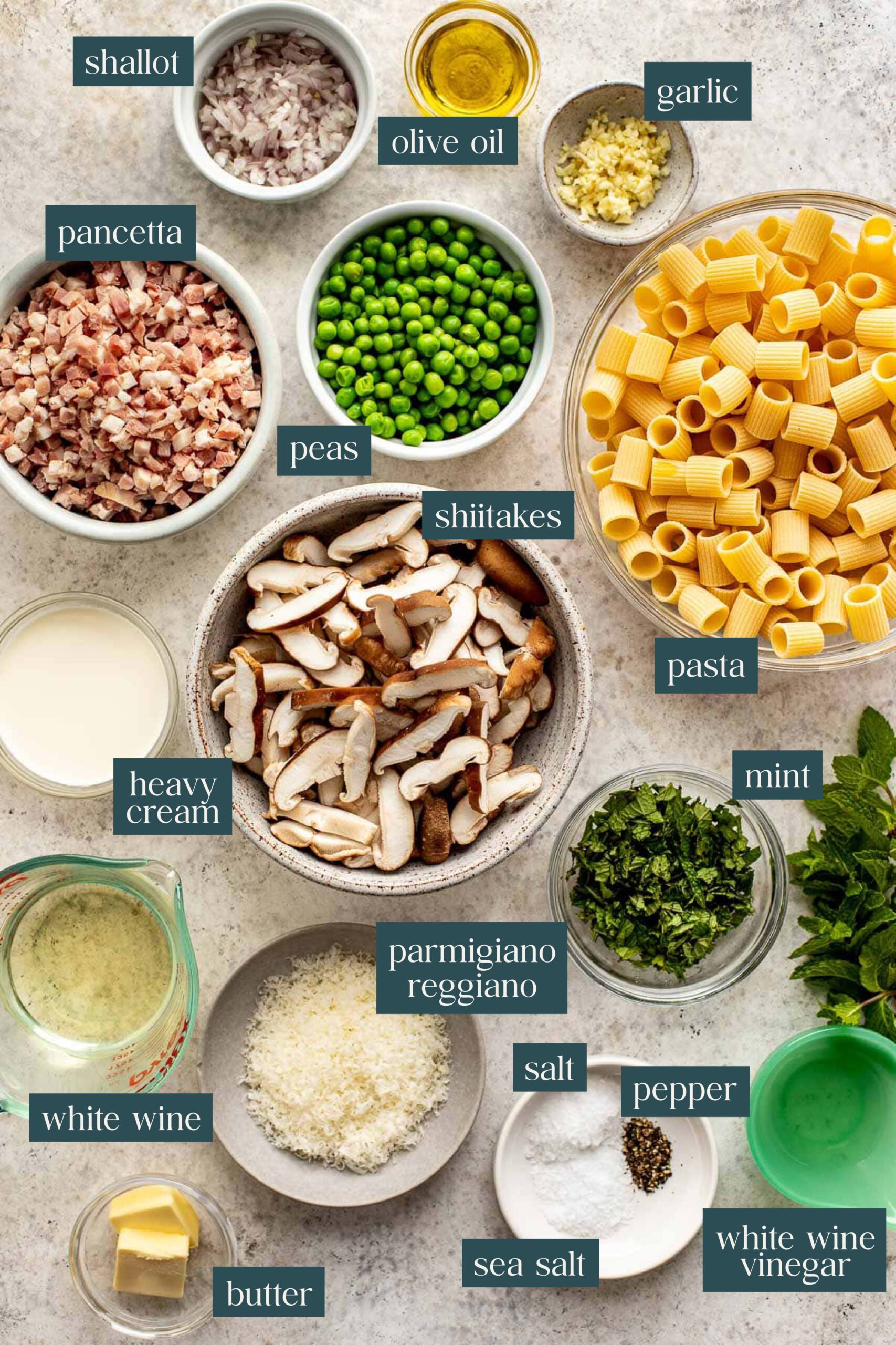 Ingredients for pancetta pasta