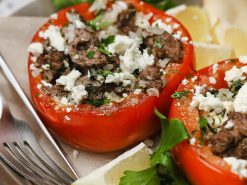Baked Stuffed Tomatoes with Ground Lamb & Rice - Well Seasoned Studio