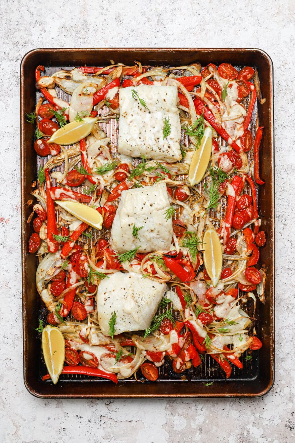 Sheet Pan Roast Fish with Tahini Sauce Well Seasoned Studio