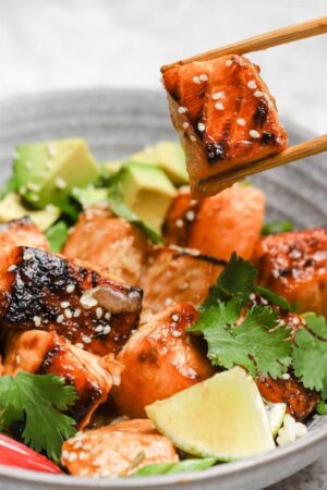 Salmon rice bowl with miso salmon recipe.