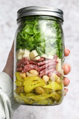 Mason jar antipasto salad.
