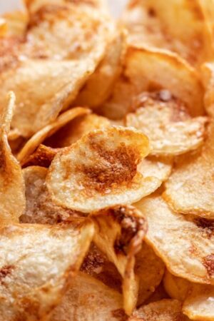 Close up of homemade potato chips.