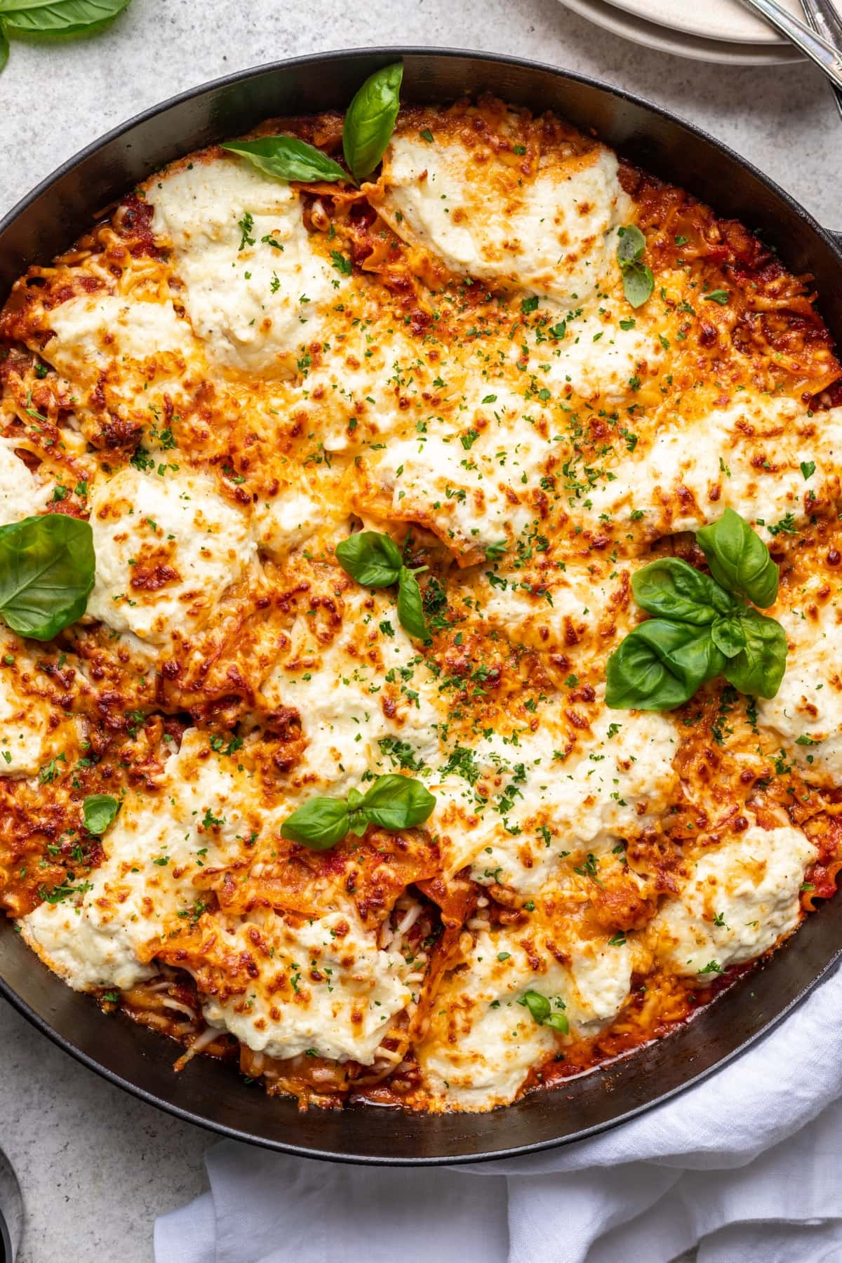 Skillet Lasagna with Sausage, Beef, and Ricotta