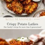 Fried Potato Latkes pinterest graphic.