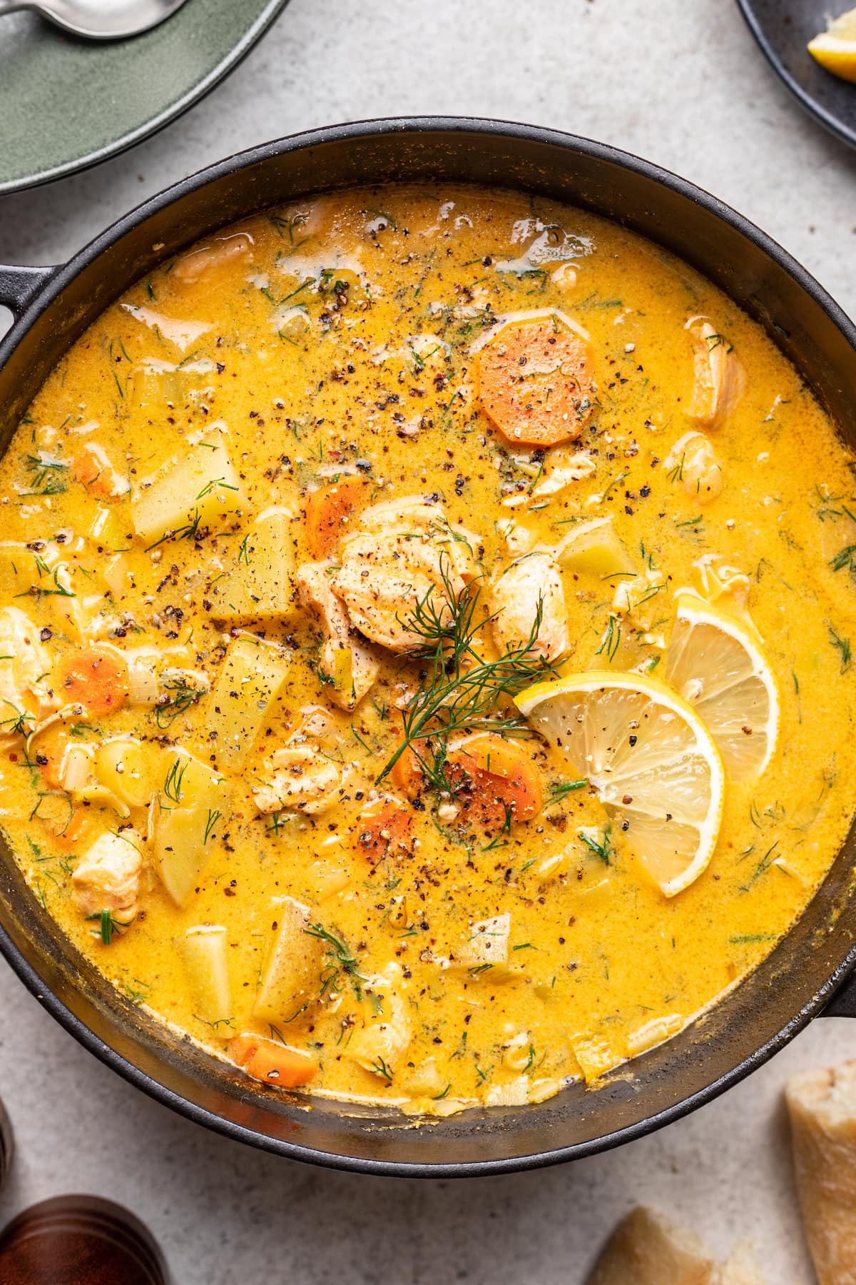 Creamy Finnish Salmon Soup with Crème Fraîche & Dill (Lohikeitto)