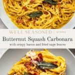 Butternut Squash Carbonara Pasta pinterest graphic.