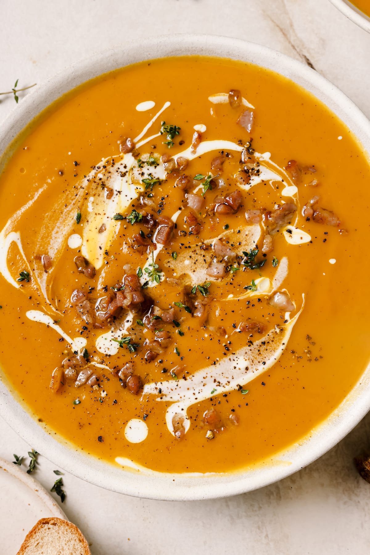 Roasted Butternut Squash Soup with Crispy Pancetta