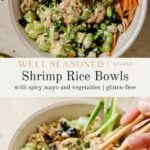 Shrimp Rice Bowls pinterest graphic.