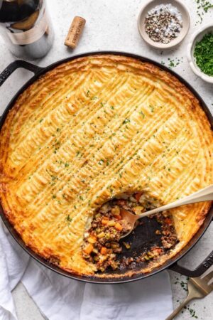 Spooning out portions of Cottage pie.