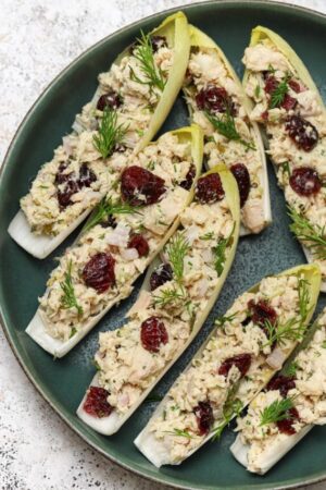Tuna salad served in crisp endive leaves with fresh dill.