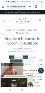 Screenshot of coconut cream pie recipe page.