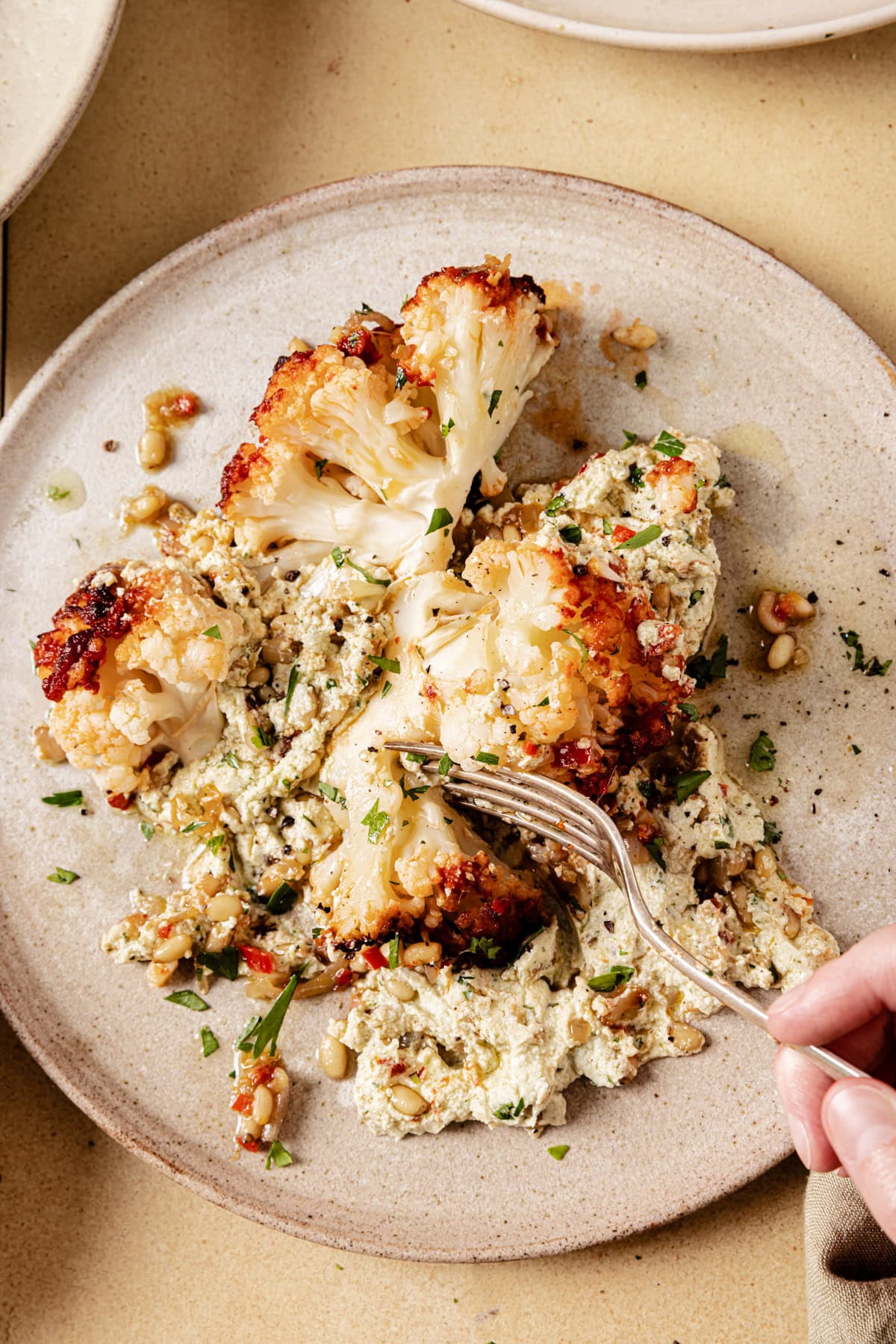 Whole Roasted Cauliflower with Garlic Anchovy Sauce