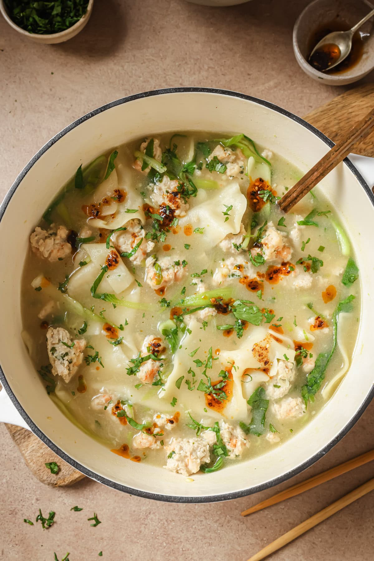 Deconstructed Wonton Soup with Chicken & Shrimp Filling