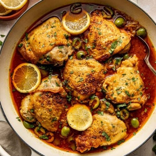 One-Pot Braised Moroccan Chicken with Olives - Well Seasoned Studio