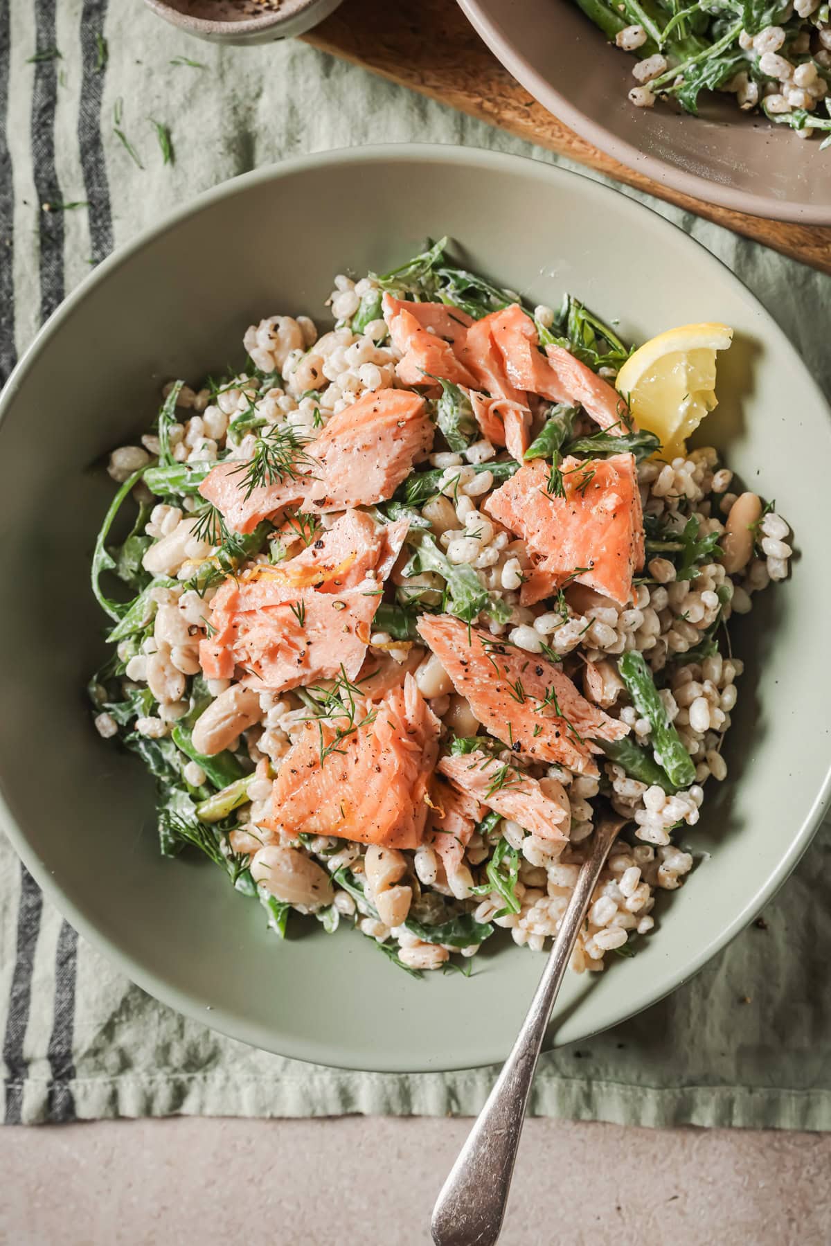 Grain Bowls with Salmon, Barley, & Crème Fraîche