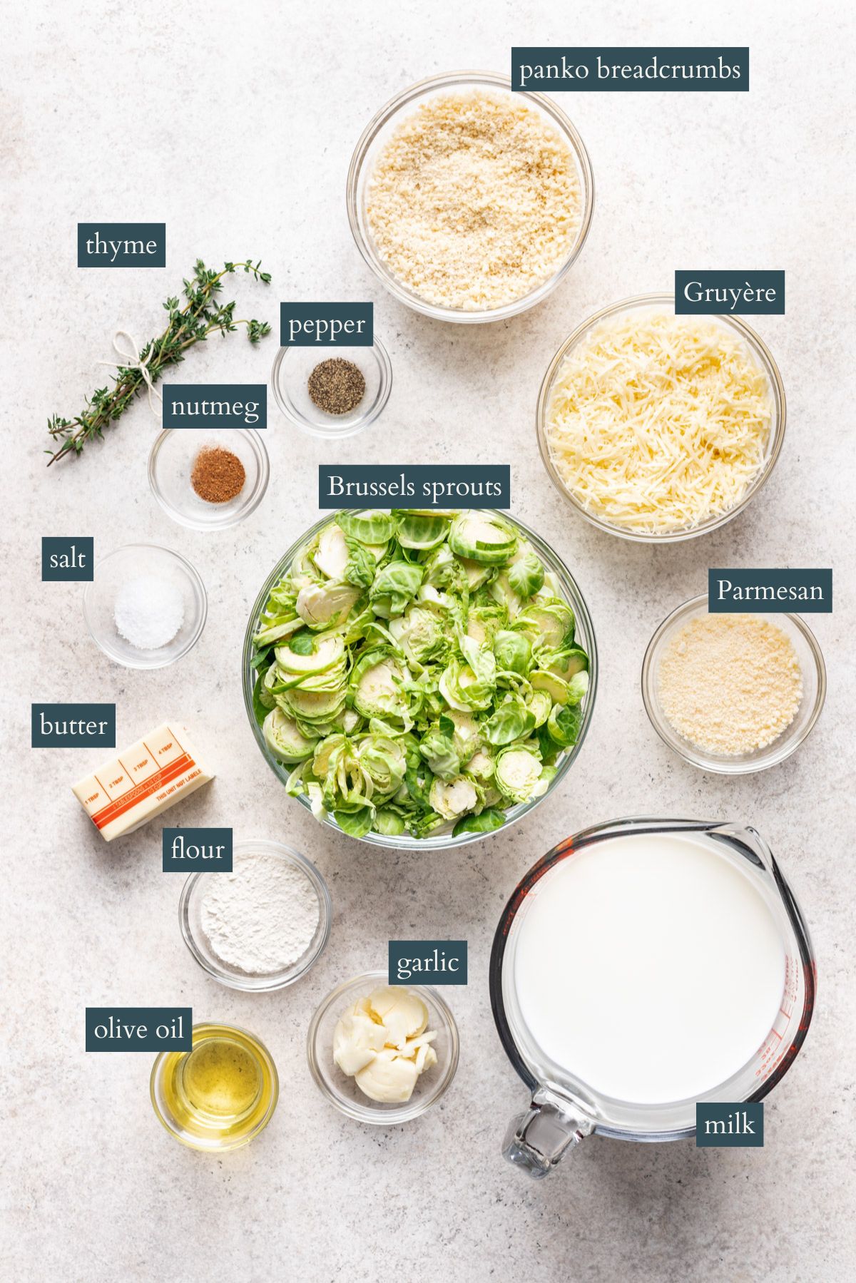 Here's what you'll need to make a Brussels sprouts gratin with Gruyere.