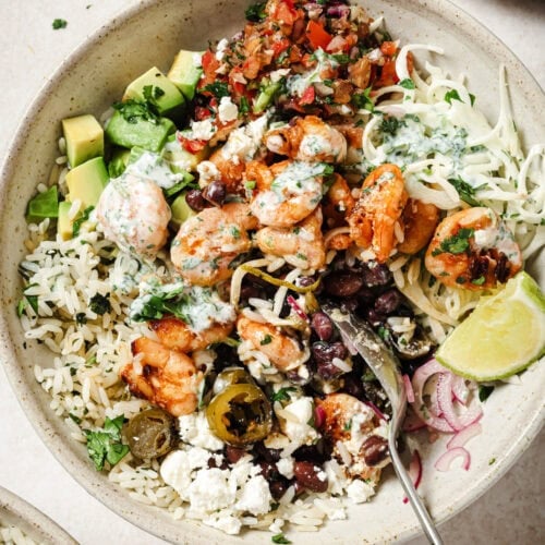 Zesty Shrimp Burrito Bowls with Cilantro Lime Rice - Well Seasoned Studio