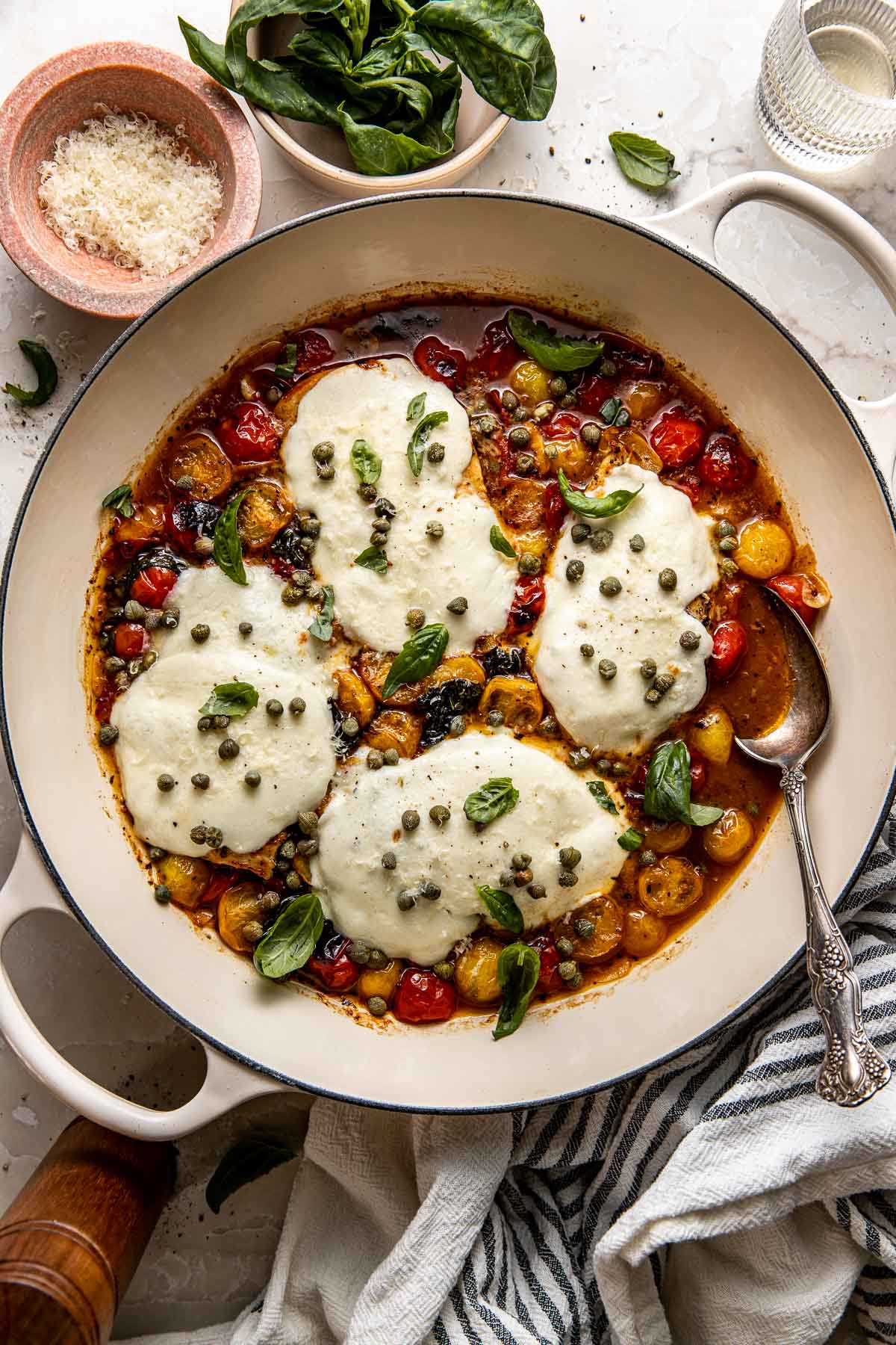 Caprese Chicken Cutlets with Blistered Tomatoes