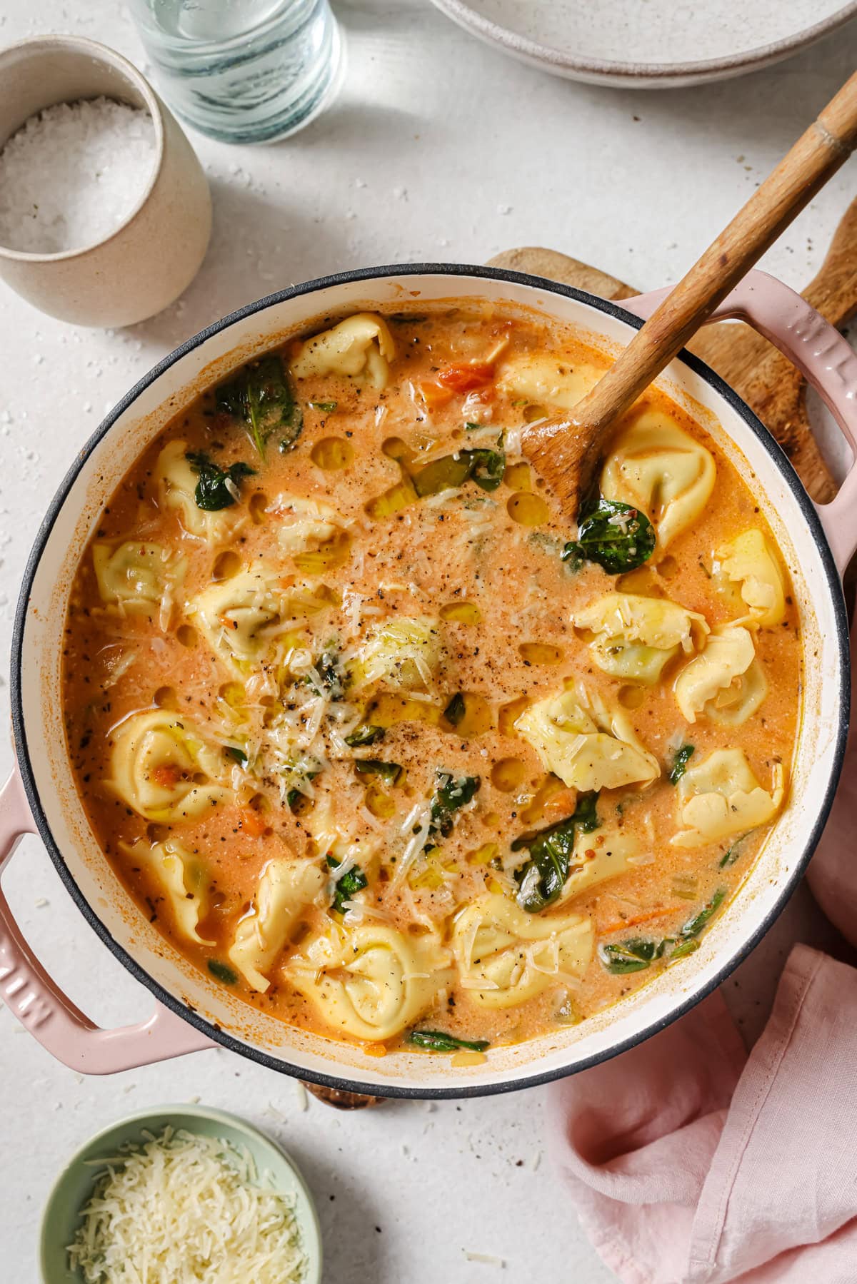 One-Pot Cheesy Tortellini Soup with Rotisserie Chicken